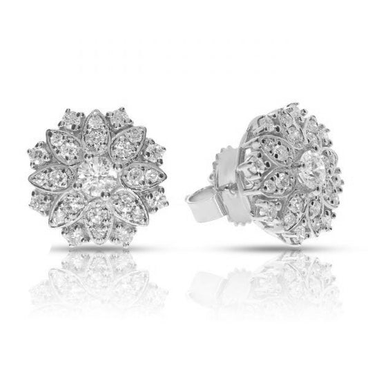 Stud Earrings in White Gold with Round Diamonds – Lunar Blossom