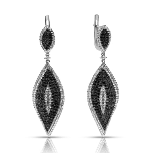 Capture celestial allure with Eclipse's Dance earrings, featuring black and round diamonds. Available in 14K or 18K gold. Perfect for milestones and elegance.
