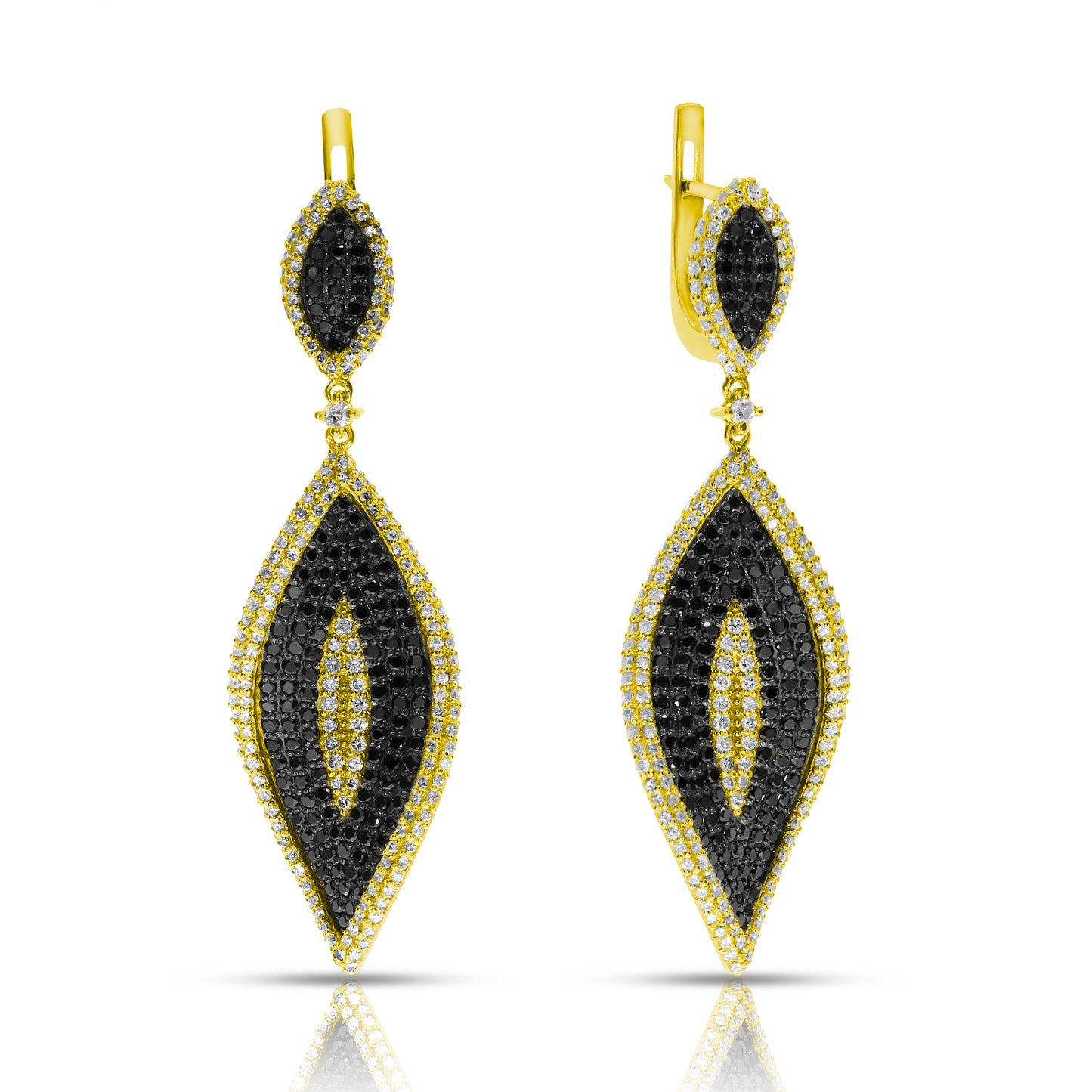 Capture celestial allure with Eclipse's Dance earrings, featuring black and round diamonds. Available in 14K or 18K gold. Perfect for milestones and elegance.