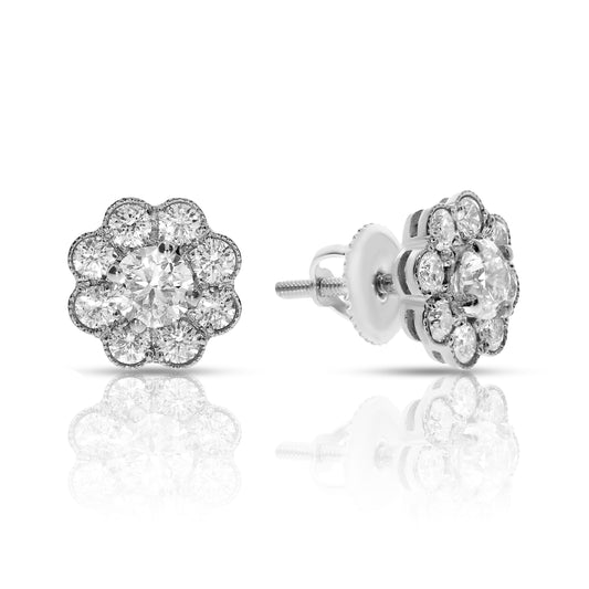 Gold Stud Earrings with Round Diamonds – Celestial Blossom | Stud Earrings