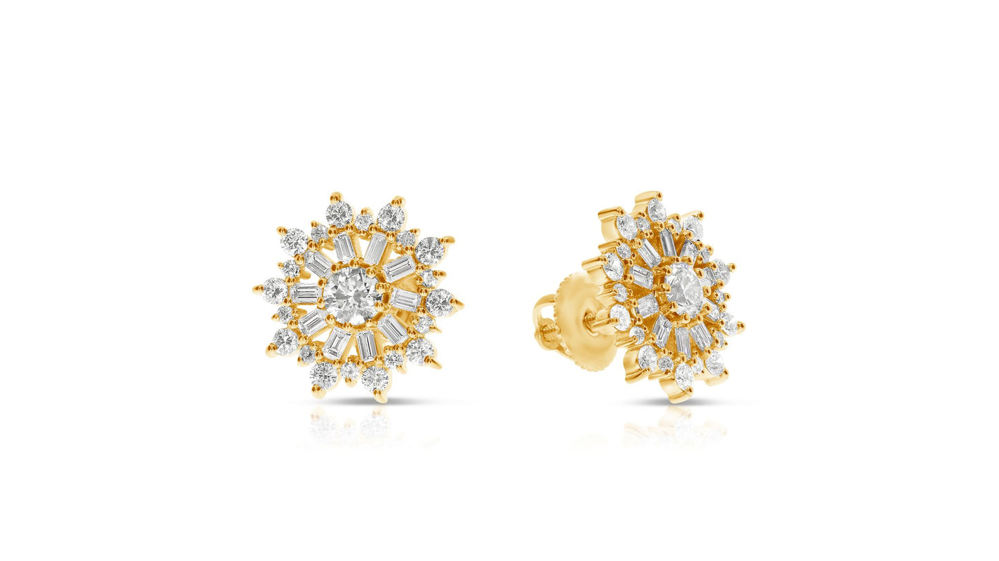 Boucles d'oreilles à tige en diamant de 1,20 carat, motif flocon de neige