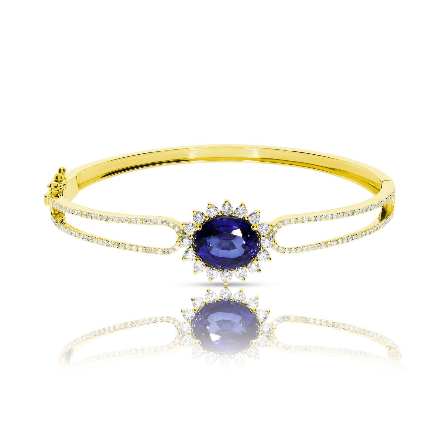 Silver Bangle Bracelet with Oval-cut Sapphire – Celestial Harmony | Diffusion