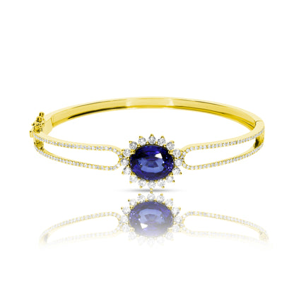Silver Bangle Bracelet with Oval-cut Sapphire – Celestial Harmony | Diffusion