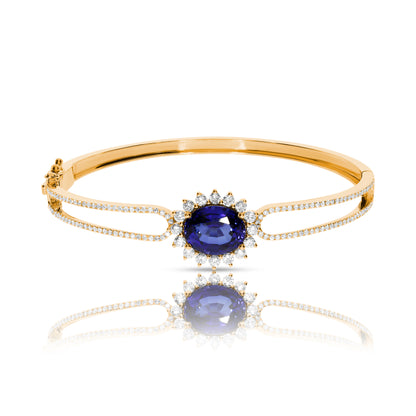 Silver Bangle Bracelet with Oval-cut Sapphire – Celestial Harmony | Diffusion