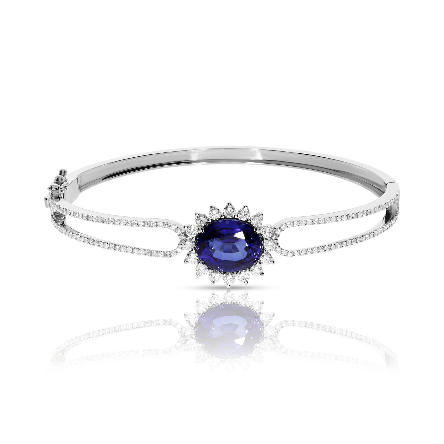 Silver Bangle Bracelet with Oval-cut Sapphire – Celestial Harmony | Diffusion