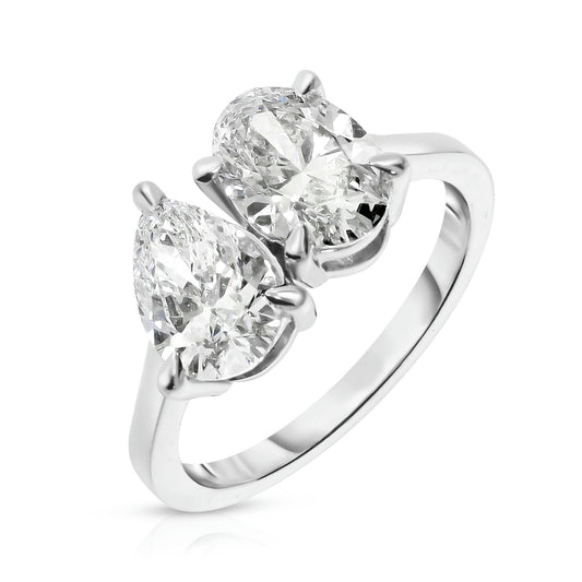 Gold Sidestone Ring with Pear Diamonds – Duo of Elegance | Sidestone Rings