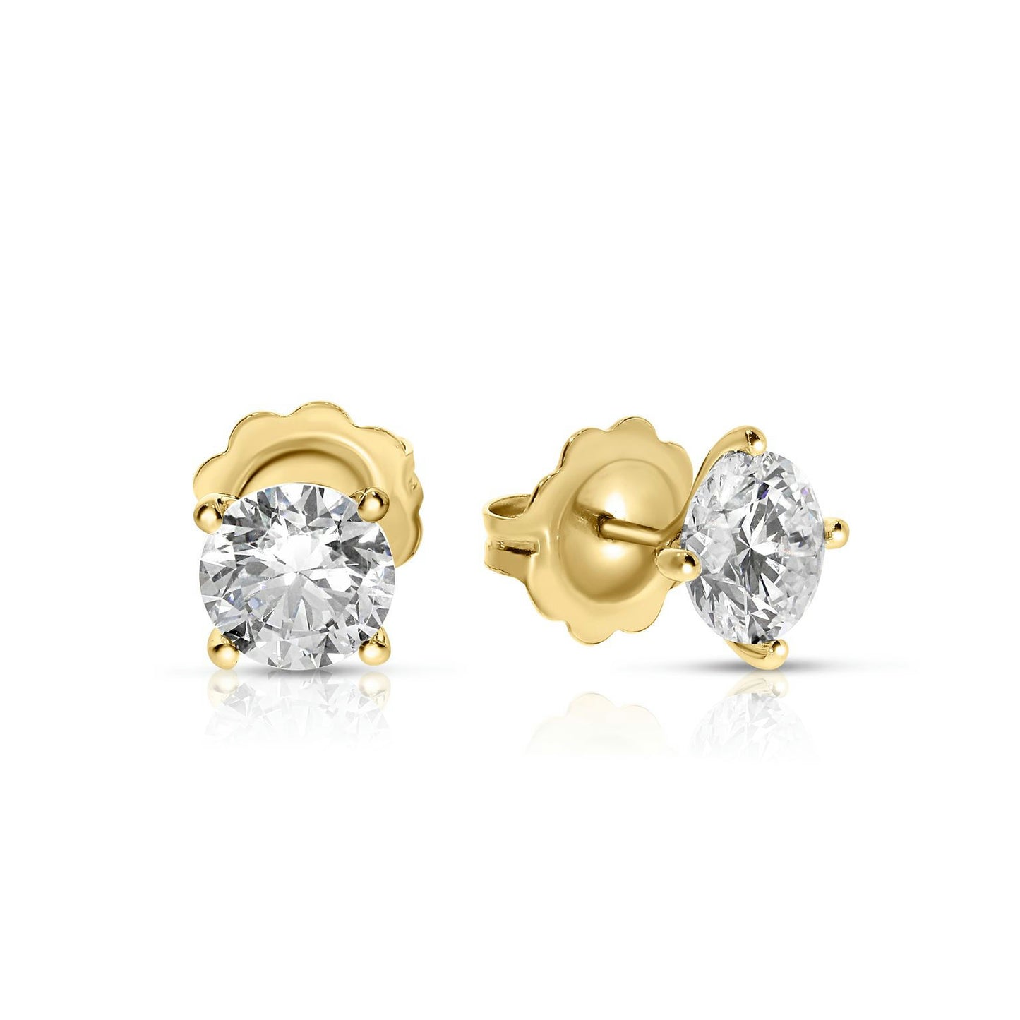 Stud Earrings in Gold with Round Diamonds – Lunar Radiance | Celestial Grace