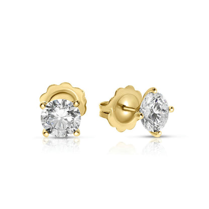 Stud Earrings in Gold with Round Diamonds – Lunar Radiance | Celestial Grace
