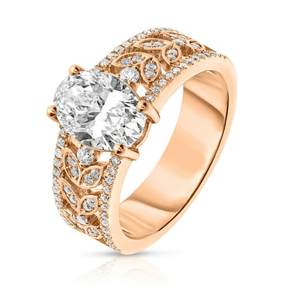 Gold Sidestone Ring with Oval Diamond – "The Celestial Embrace"