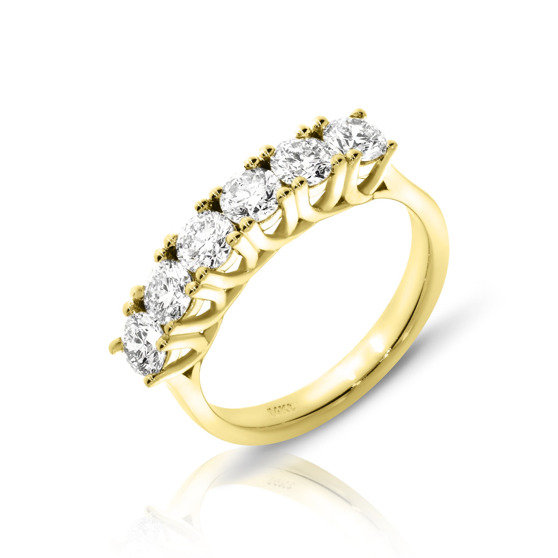 Crafted in luminous gold, the "Eternal Luminosity" eternity ring captures celestial grace. Round-cut diamonds set to spark stars, symbolizing endless love. Perfect for weddings or eternal devotion. Designed to be cherished.