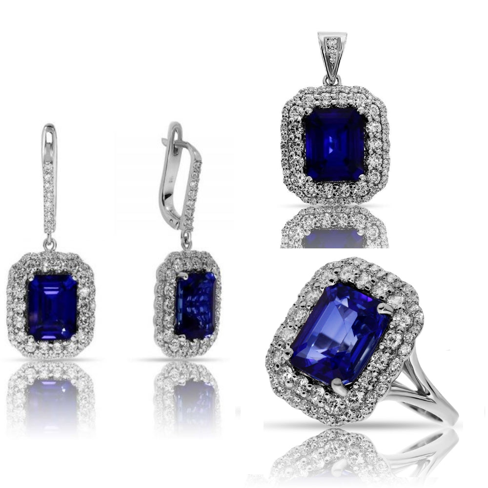 Jewelry Set in White Gold with Emerald-Cut Sapphire – Celestial Symphony | Harmony