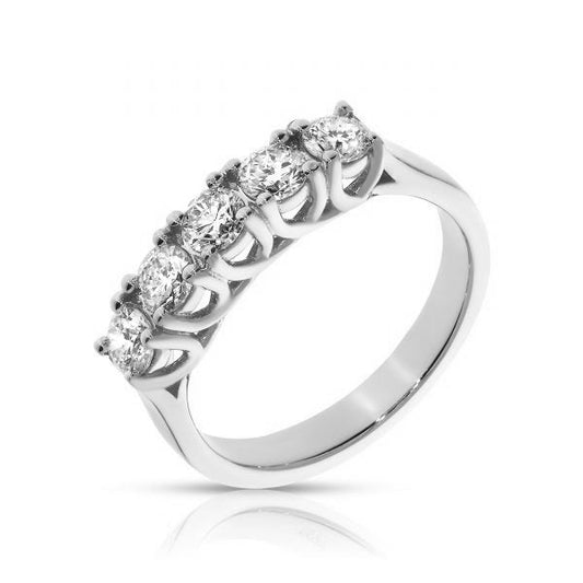 Celebrate the cosmic dance of unity with the 'Harmony of the Spheres' eternity ring. This exquisite gold band is adorned with a constellation of radiant round-cut diamonds, symbolizing timeless continuity of love and harmony. Ideal for commemorating everlasting love and marking milestones of commitment.