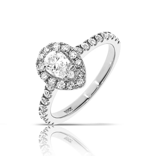 Gold Halo Ring with Pear Diamond – Lunar Tear | Halo Rings