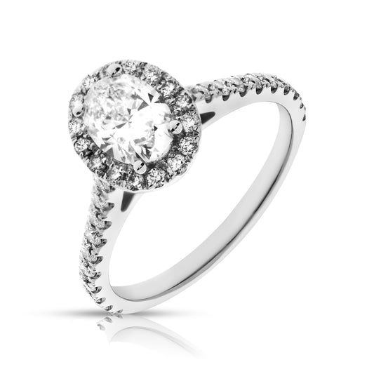 White Gold Halo Ring with Oval Diamond – Celestial Embrace | Radiance Collection