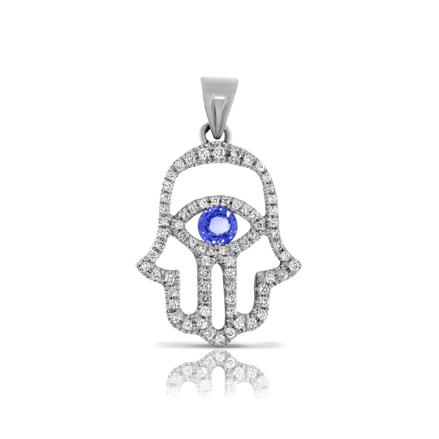Pendentif Hamsa en saphir et diamant avec prière