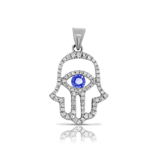 Pendentif Hamsa en saphir et diamant avec prière