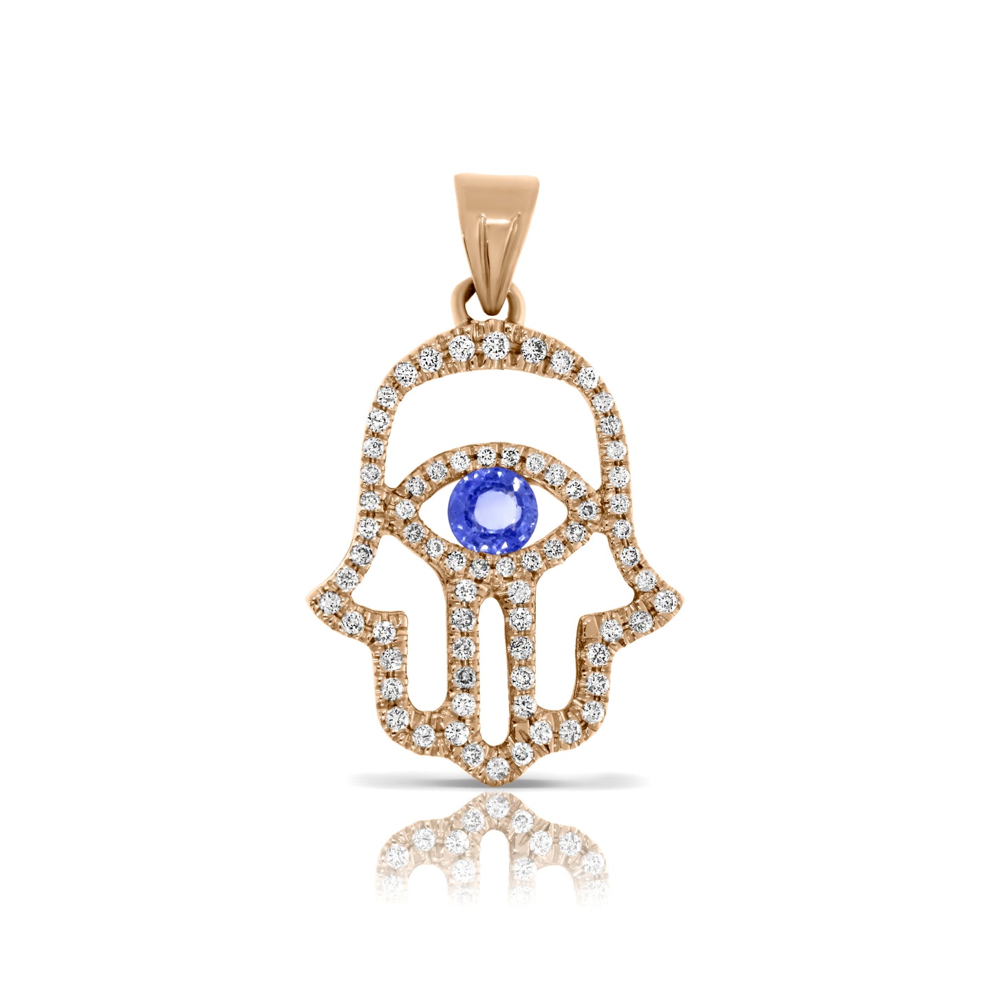 Pendentif Hamsa en saphir et diamant avec prière
