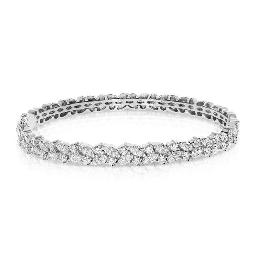 White Gold Bangle Bracelet with Marquise Diamonds – Celestial Garland