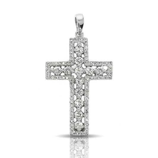 Silver Cross Pendant with Round Diamonds – Celestial Guardian | Nocturne