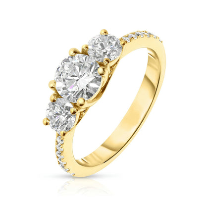 Gold Sidestone Ring with Round Diamonds – Trinity Brilliance | Sidestone Rings
