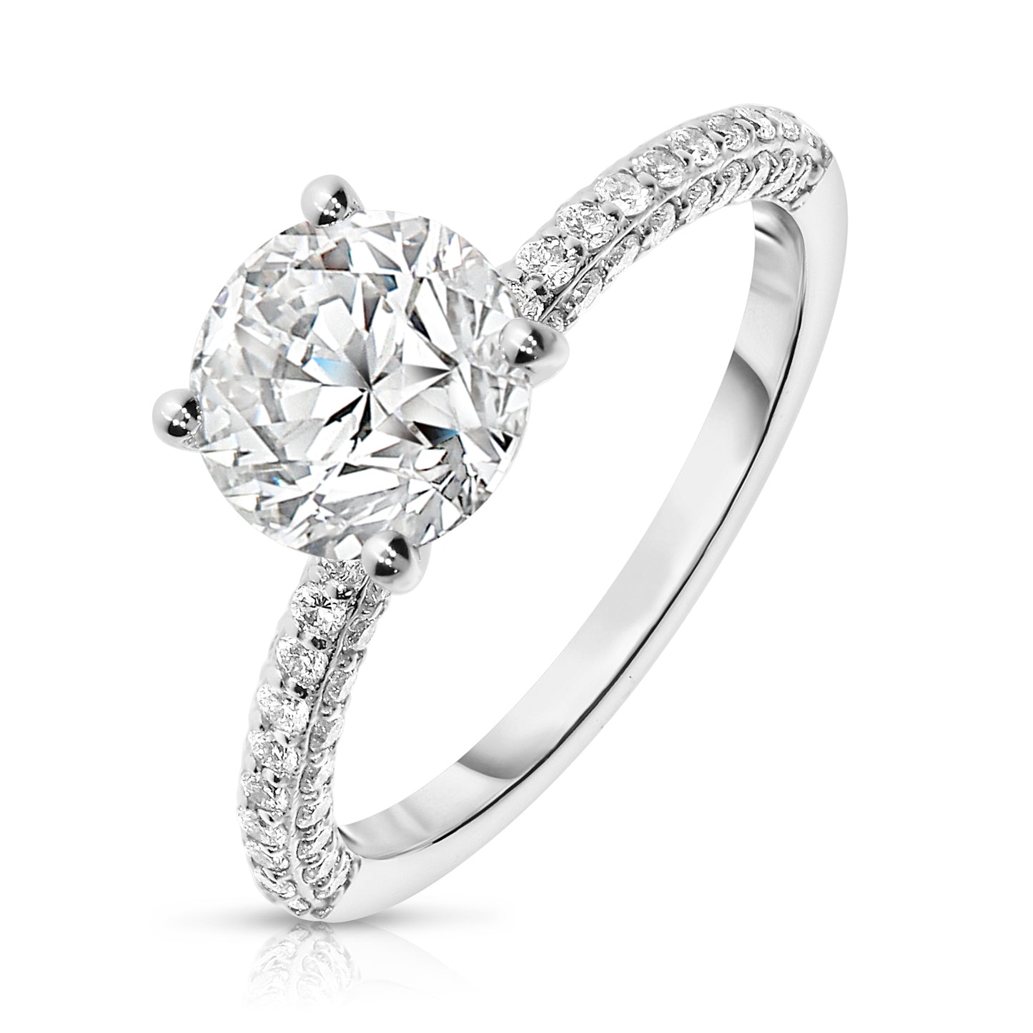 Experience the celestial beauty with the “Celestial Whisper” Gold sidestone ring. Featuring a luminous round-cut diamond and shimmering sidestones, it embodies the serene night sky. Perfect for celebrating love or personal milestones.