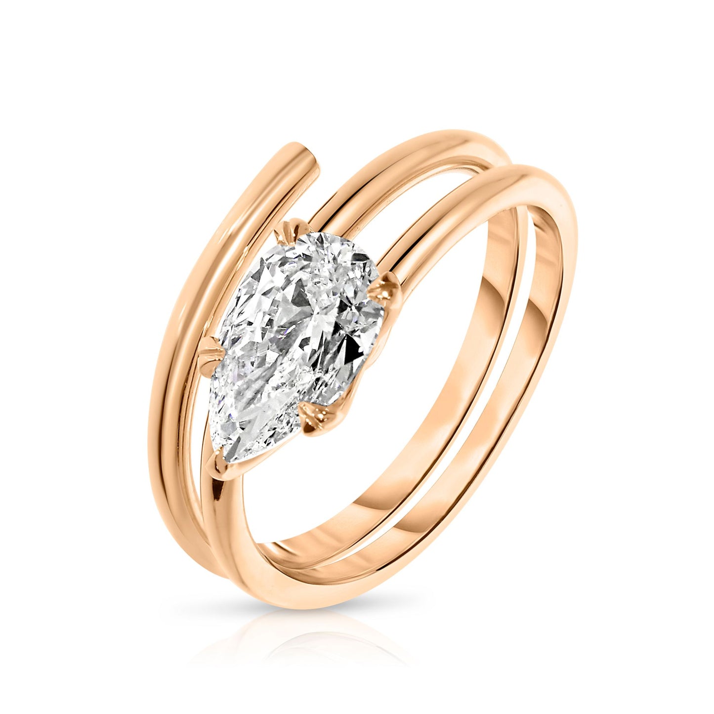 Gold Solitaire Ring with Pear Diamond – The Celestial Embrace | Eternity