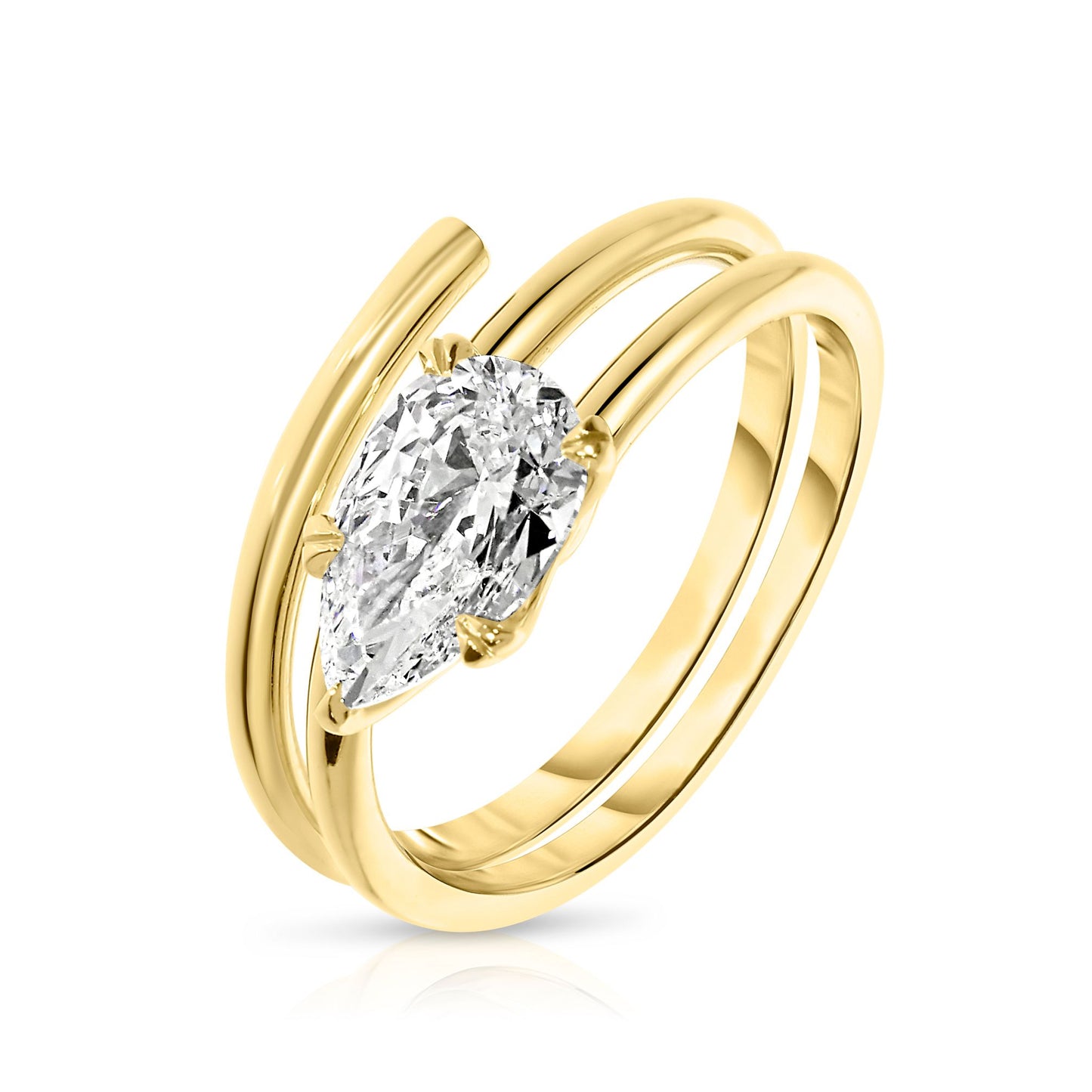 Gold Solitaire Ring with Pear Diamond – The Celestial Embrace | Eternity
