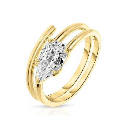 Gold Solitaire Ring with Pear Diamond – The Celestial Embrace | Eternity