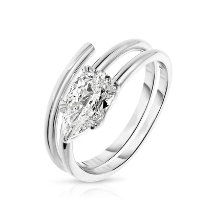 Gold Solitaire Ring with Pear Diamond – The Celestial Embrace | Eternity