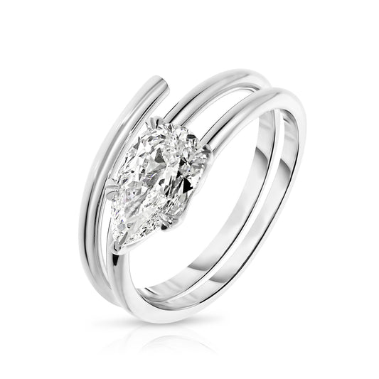 Gold Solitaire Ring with Pear Diamond – The Celestial Embrace | Eternity