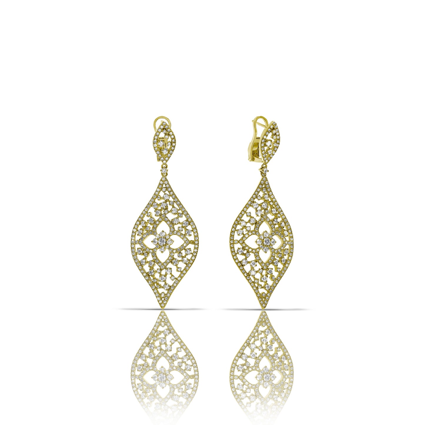 Drop Earrings in Gold with Round Diamonds – Celestial Petals