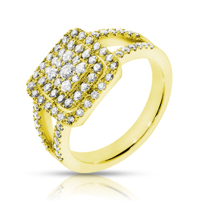 Discover the captivating allure of celestial events with our 'Eclipse Dalliance' gold halo ring. Featuring round diamonds, this ring celebrates life's luminous milestones. Perfect for those who treasure the cosmos.