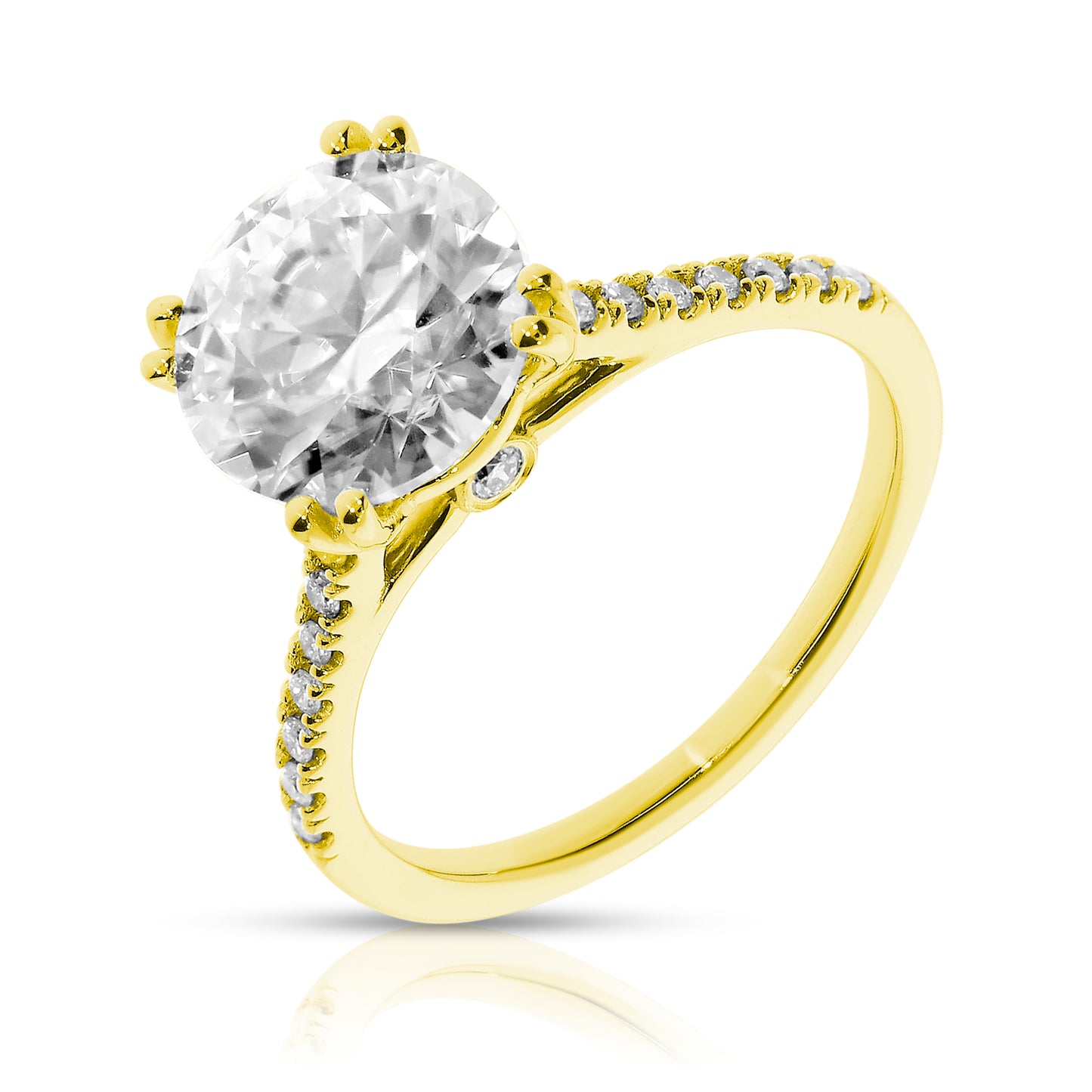 White Gold Sidestone Ring with Round Diamond – Lunar Blossom