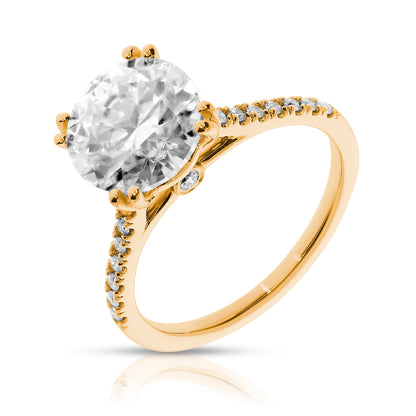 White Gold Sidestone Ring with Round Diamond – Lunar Blossom