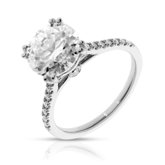 White Gold Sidestone Ring with Round Diamond – Lunar Blossom