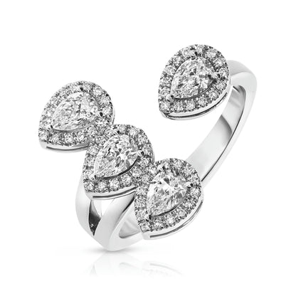 Sidestone Ring in White Gold with Pear Shaped Diamonds – "Celestial Cascade" |