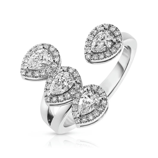 Sidestone Ring in White Gold with Pear Shaped Diamonds – "Celestial Cascade" |