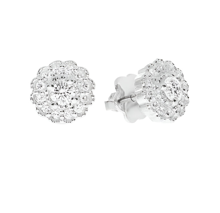 Stud Earrings in Gold with Round Diamonds – Celestial Blossoms