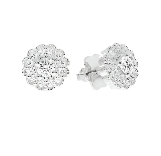 Stud Earrings in Gold with Round Diamonds – Celestial Blossoms