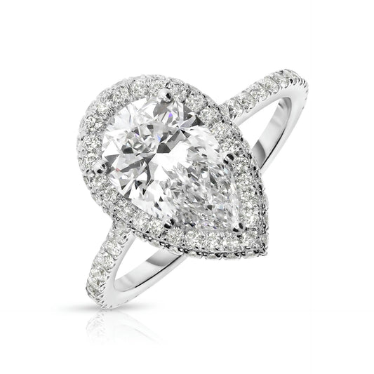 Gold Halo Ring with Pear Diamond – Tears of the Moon | Celestial Collection