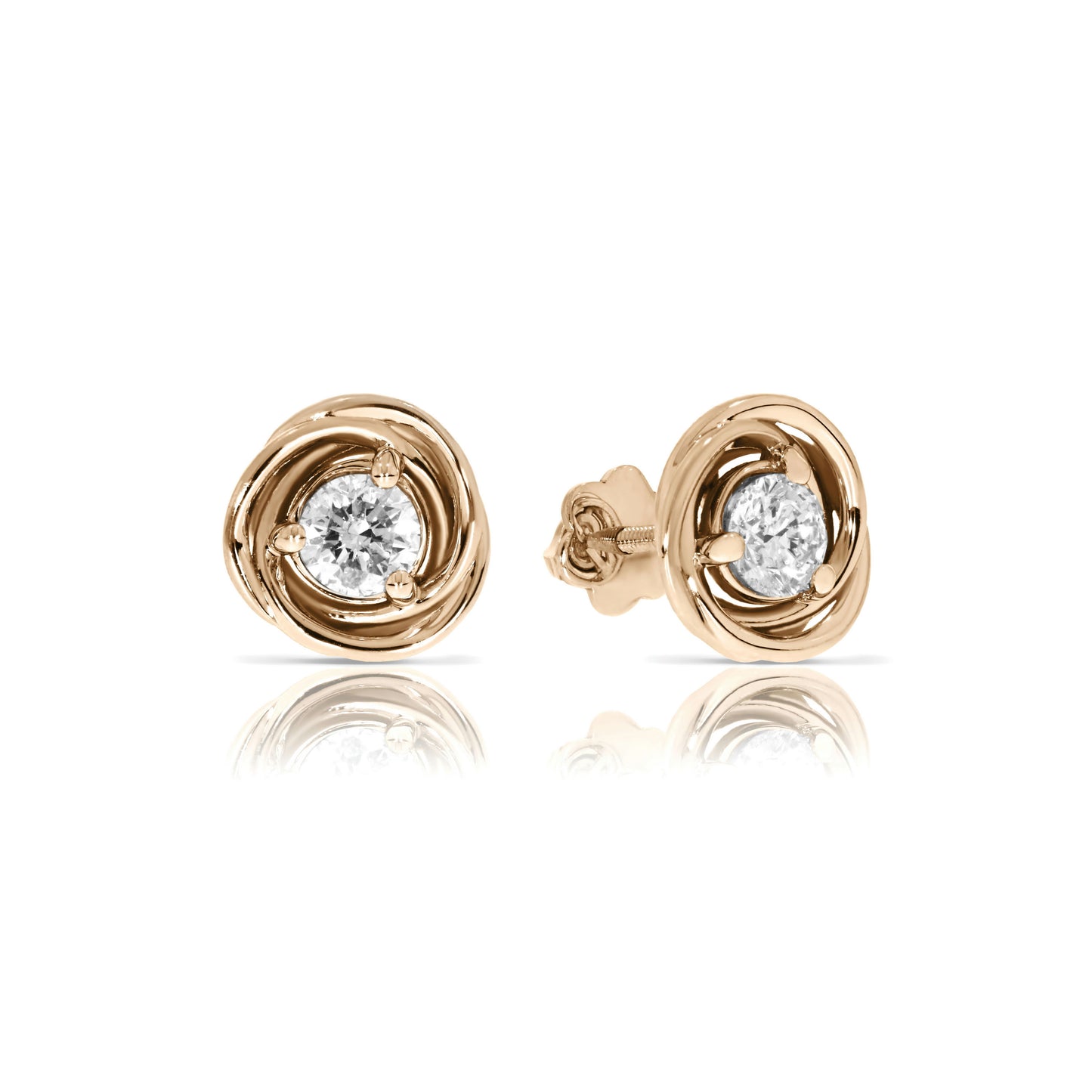 Stud Earrings in Gold with Round Diamond – Whispers of Infinity