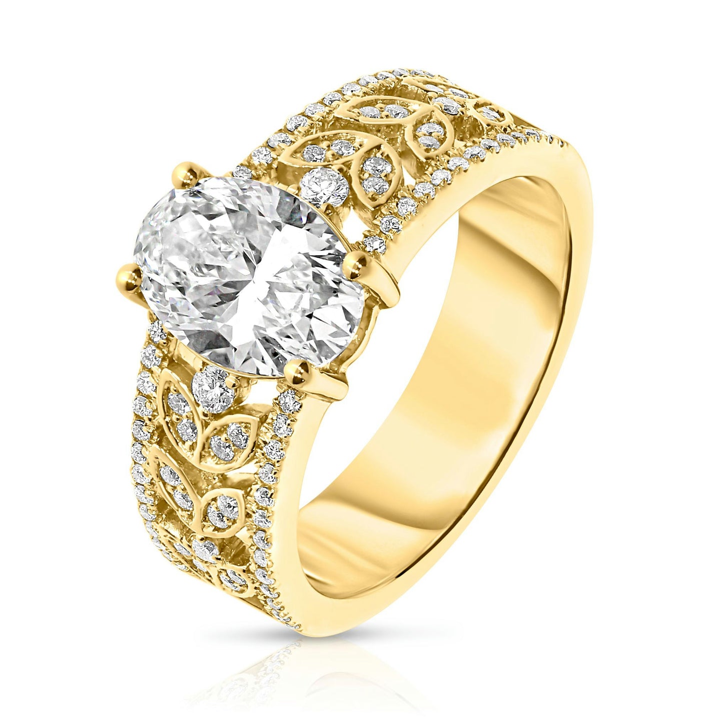 Gold Sidestone Ring with Oval Diamond – "The Celestial Embrace"