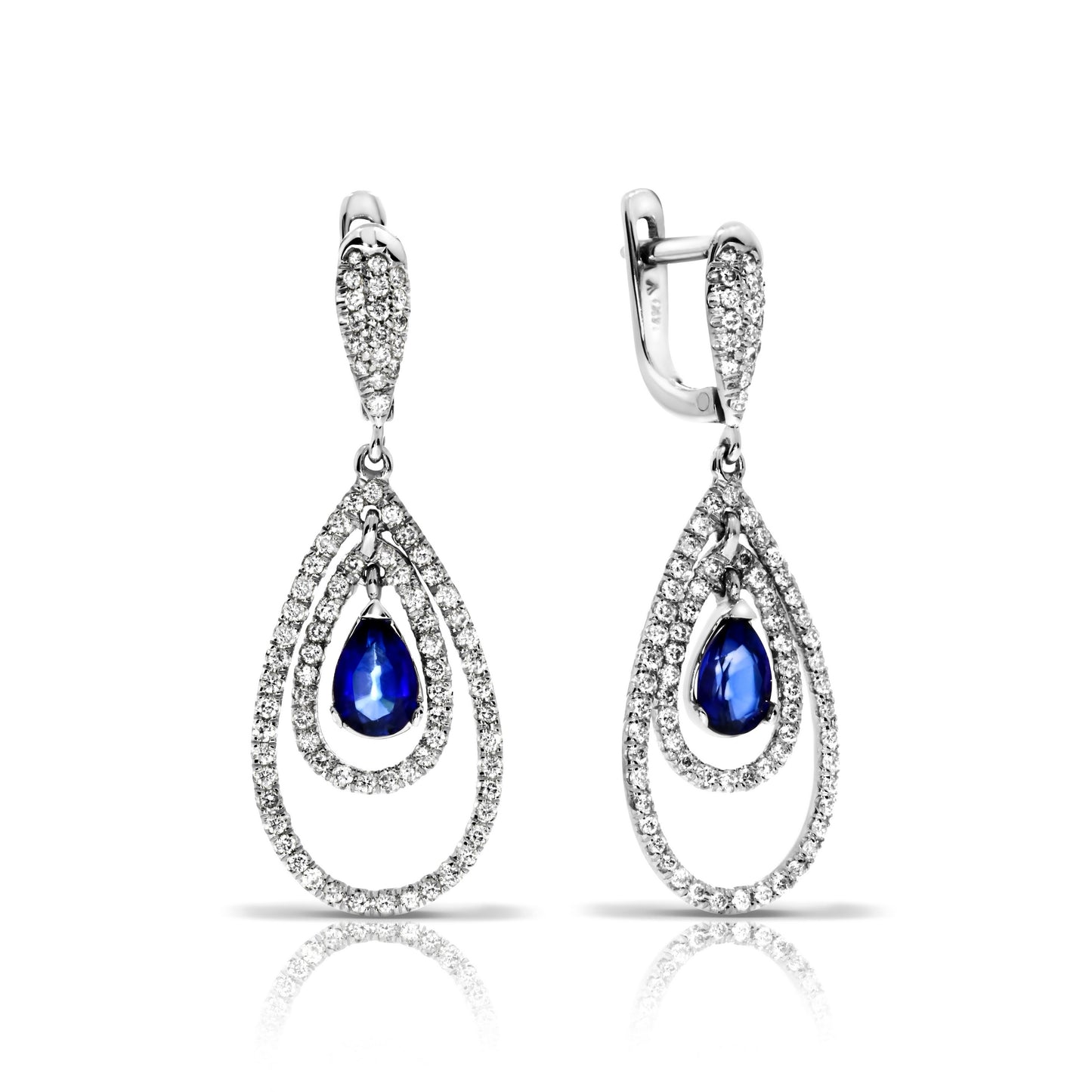 Boucles d'oreilles pendantes en saphir et diamant 2 carats bleu profond