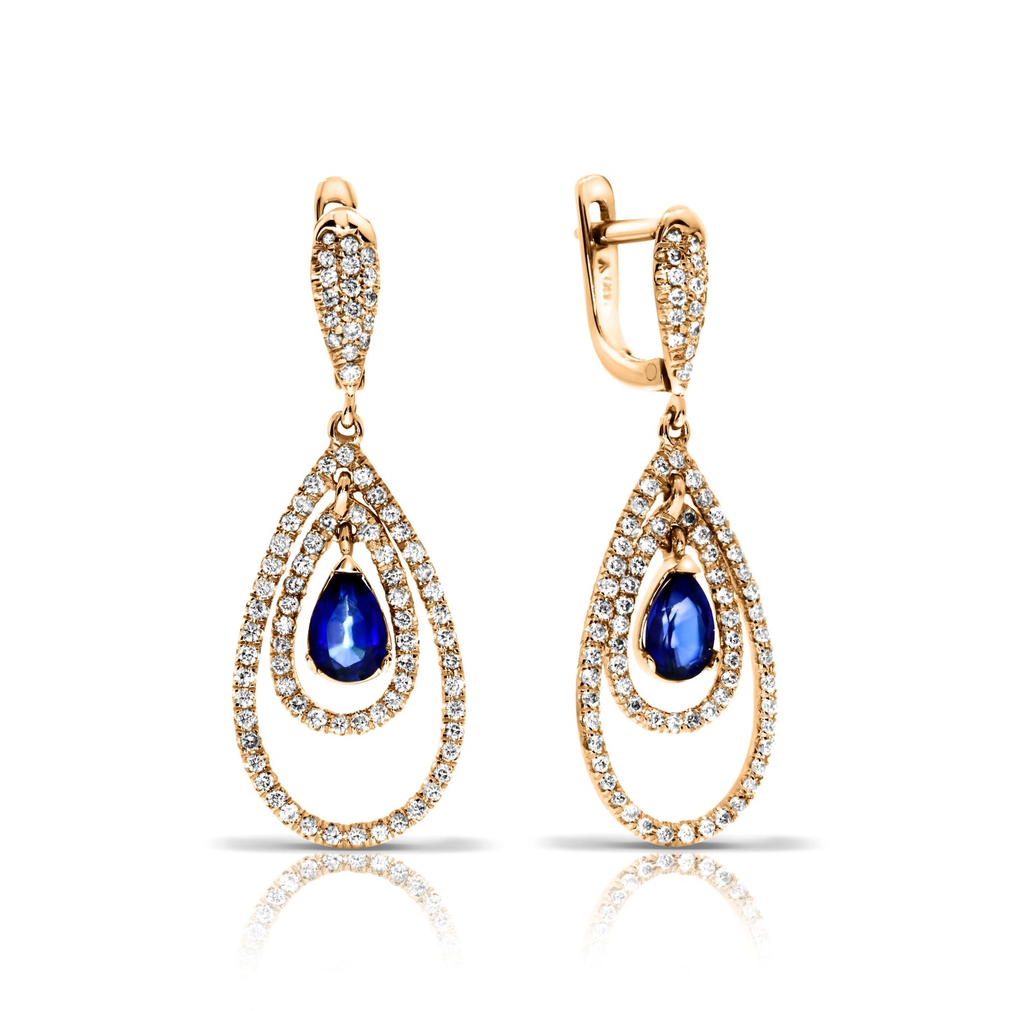 Boucles d'oreilles pendantes en saphir et diamant 2 carats bleu profond