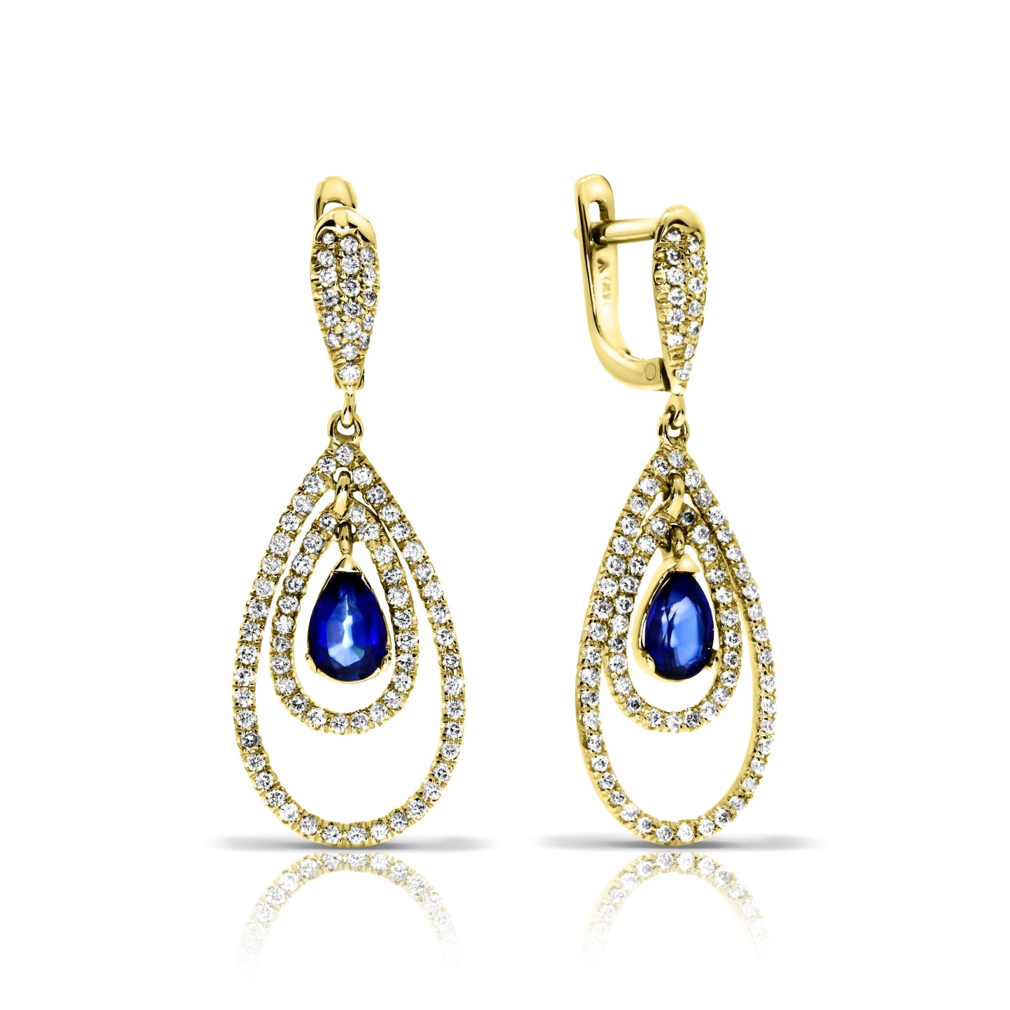 Boucles d'oreilles pendantes en saphir et diamant 2 carats bleu profond