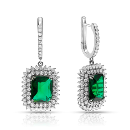 Boucles d'oreilles pendantes en émeraude et diamant 11 carats, rayon de soleil verdâtre