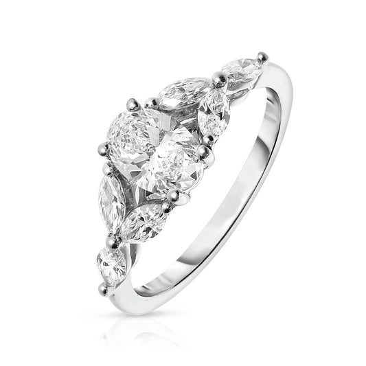 Gold Oval Diamond Sidestone Ring – Celestial Harmony