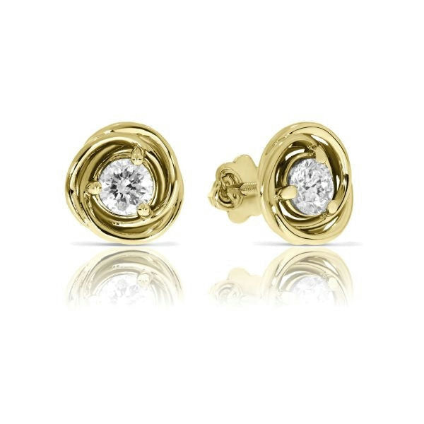 Stud Earrings in Gold with Round Diamond – Whispers of Infinity